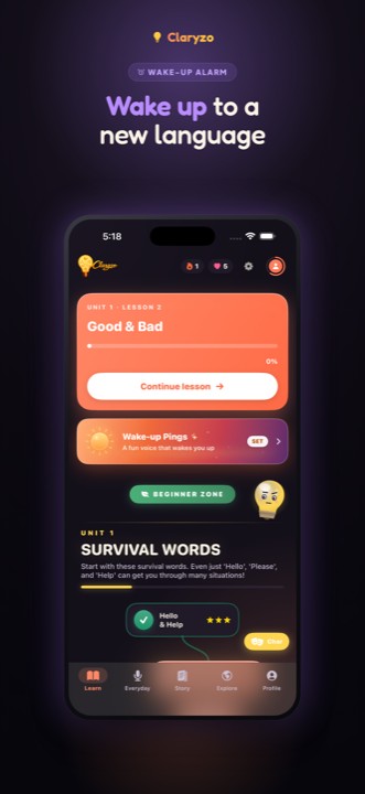 Language wake-up alarm